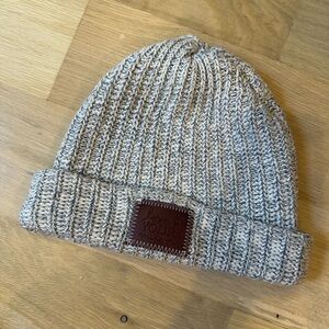 Love Your Melon Grey Knit Beanie with Leather Patch